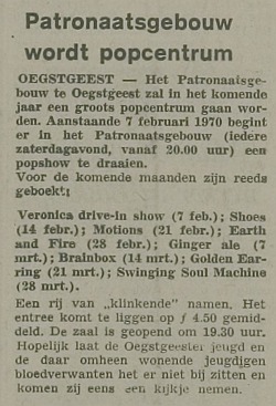 Golden Earring show announcement March 21, 1970 Oegstgeest - Patronaatsgebouw
